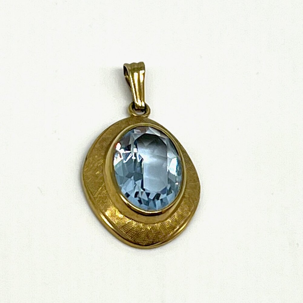 Estate Find! Blue Topaz 9kt Gold Designer Signed K&L Vintage Pendant - Picture 4 of 8